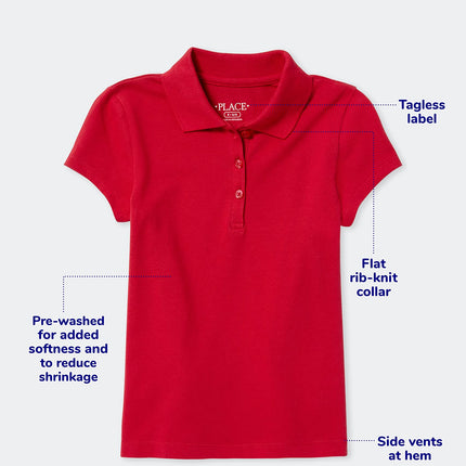 The Children's Place Boys' Long Sleeve Pique Polo, Classic Red, Small
