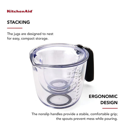 KitchenAid KQ298OSOBA Gourmet Set of 3 Measuring Jugs, Onyx
