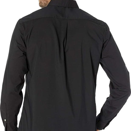 Dockers Men's Classic Fit Long Sleeve Signature Comfort Flex Shirt (Standard and Big & Tall) Button, Black-Solid, Medium