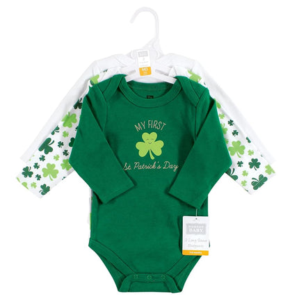 Hudson Baby Baby Girls Cotton Long-sleeve Bodysuits 3-pack, St Patricks Rainbow, 9-12 Months