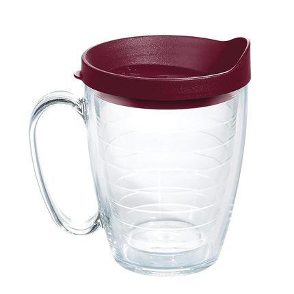 Tervis Clear & Colorful Lidded Made in USA Double Walled Insulated Tumbler Travel Cup Keeps Drinks Cold & Hot, 16oz Mug, Maroon Lid