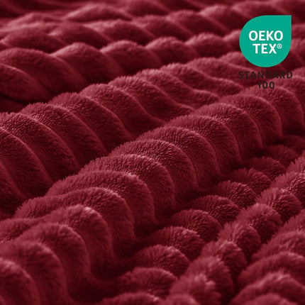 BEDELITE Ribbed Jacquard Burgundy Fleece Twin Blanket for Couch, 60x80 Inch