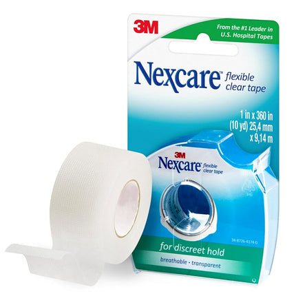 3M 77 Nexcare Flexible Clear First Aid Tape: 1 in. x 30 ft. (Clear) +with Dispenser