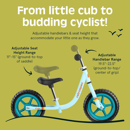Retrospec Cub 2 Toddler 12" Balance Bike, 18 Months - 3 Years Old, No Pedal Beginner Kids Bicycle for Girls & Boys, Flat-Free Tires, Adjustable Seat, & Durable Frame