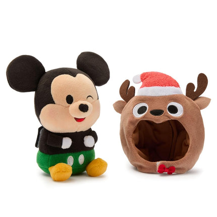 Disney Store Official Mini Mix-Its Plushies – Mickey Mouse Holiday - Cute Stuffed Animals - Mix & Match Detachable Hats - Hook and Loop Strap - Plush Toys for Kids and Collectors, 7 Inch