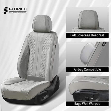 FLORICH Fundas para Asientos, Fundas de Asiento Delanteras de Piel Sintética para Automóvil, Fundas de Asiento de Coche de Lujo Impermeables, Protector de Asiento Universal para la Mayoría de Coches, SUV, Camiones, Gris