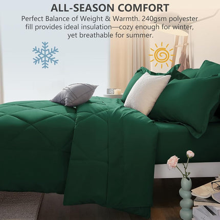 CozyLux Queen Comforter Set Emerald Green - 7 Pieces Complete Bedding Set