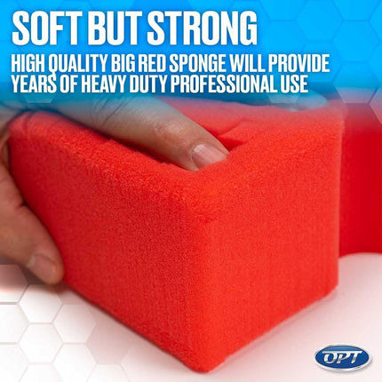 Optimum Big Red Sponge - Original BRS - Large Professional Detailing Sponge for Rinseless and Traditional Car Wash