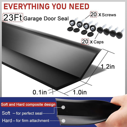 Garage Door Seal Top and Sides - 23 Ft Garage Door Weather Stripping Side Seal, Heavy Duty Weatherproof TPE, Insulates, Prevents Drafts, Easy Installation for Homeowners and DIYers