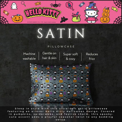 Sanrio Hello Kitty Skeleton Halloween Beauty Silky Satin Standard Reversible Pillowcase Cover 20x30 for Hair and Skin, (Officially Licensed Product) by Franco Collectibles