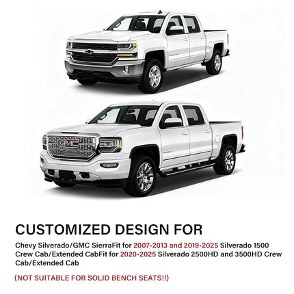 Coverado Chevy Silverado Car Seat Covers, Waterproof Car Seat Protectors Fit for 2014-2018 Chevy Silverado GMC Sierra 1500 and 2015-2019 2500HD 3500HD Crew Cab(Full Set, Black)