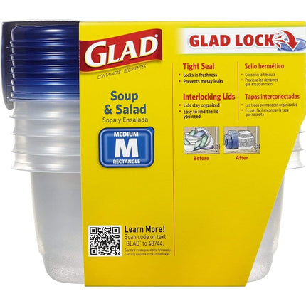 Glad Food Storage Containers - Soup and Salad Container - 24 Ounce - 5 Containers
