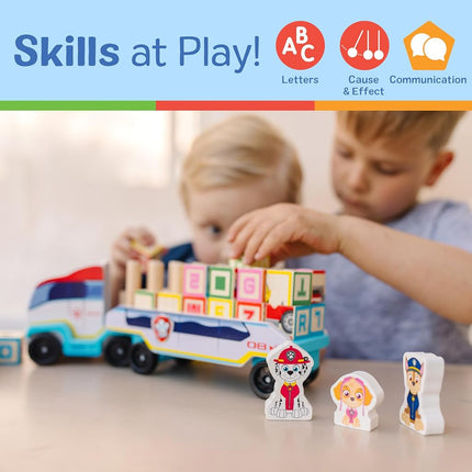 Melissa & Doug PAW Patrol Toy Truck with Alphabet & Number Wooden Building Blocks, Kids Toys for Girls and Boys Age 3+, PAW Patrol Toys, Play Vehicles Gift for 3 Year Old Boy or Girl