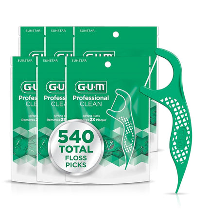 Gum Professional Clean Hilo Dental con Mango, Menta Fresca, 90 unidades (Paquete de 6)