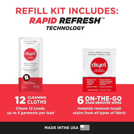 dryel At-Home Dry Cleaner Kit, New and Improved with Rapid Refresh Technology, Gentle Laundry Care for Special Fabrics and Dry-Clean-Only Clothes, 12 Loads with On-the-Go Stain Remover