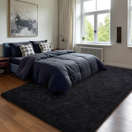 HOMORE - Black Area Rug for Bedroom 4x6 Furry Rug for Boys Girls Furry Rug for Living Room Large Rug Non Slip Home Decor Rug