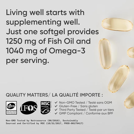 Sports Research Omega-3 Aceite de Pescado Triple Concentración Forma Triglicérido 1250 mg 180 Cápsulas Blandas