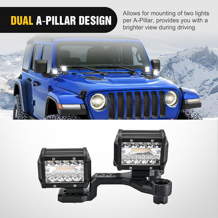 Nilight Dual Light Mounting Bracket for 2018-2023 Wrangler JL/JLU 2020-2023 Gladiator JT Front A-Pillar Assist Off Road LED Pod Light Work Light, 2 Year Warranty