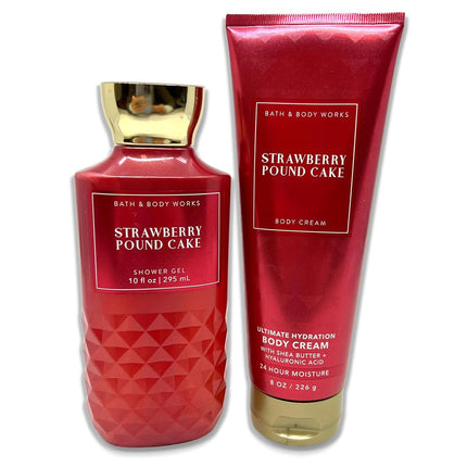 Bath & Body Works Strawberry Pound Cake - 2 Piece Set - Shower Gel 300ml and Ultimate Hydration Body Cream 230ml