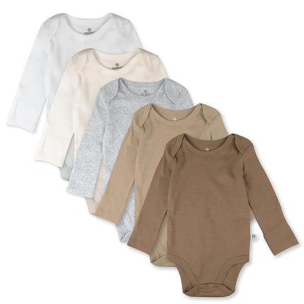 HonestBaby Baby Long Sleeve Bodysuit 100% Organic Cotton 5 Pack Unisex, Natural Ombre, 3-6 meses