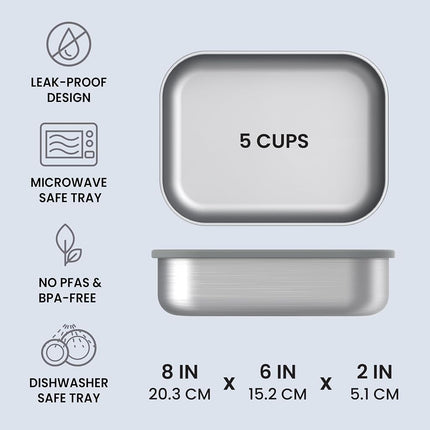 Bentgo Stainless - Leak-Proof Bento-Style Lunch Box with Removable Divider - Airtight Lid, Sustainable 5 Cup Capacity, Odor & Stain Resistant for On-the-Go Eating for Adults & Teens (Stainless Steel)