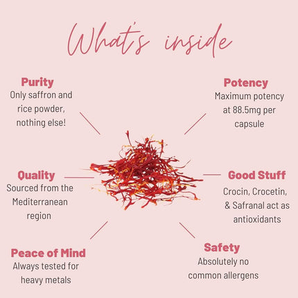 Saffron Supplement with 8825 mg of Saffron Extract, Crocus Sativus. 180 Capsules. Powerful Antioxidant Provides Mood Boost, Heart and Eye Health Support.