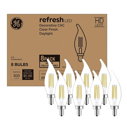 GE Refresh LED Light Bulbs, 60W, Daylight Candle Lights, Clear Decorative Light Bulbs, Small Base (8 Pack)