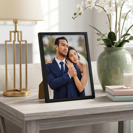 Americanflat 8x10 Picture Frame with Shatter-Resistant Glass - Streamline Collection - Thin Border Photo Frame for Wall and Tabletop Display - Hanging Hardware and Easel Back Included - Black