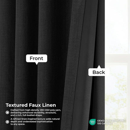 HPD Half Price Drapes Cortina extra ancha de lino que oscurece la habitación (1 panel) 100 x 96, BOCH-LN21333-96-DW, Negro esencial
