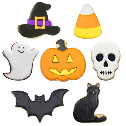 Halloween Cookie Cutters Premium 7-Pc. Set Made in USA by Ann Clark, Pumpkin, Ghost, Bat, Candy Corn, Skull, Black Cat, Witch Hat