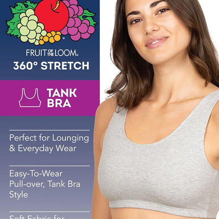 Fruit of The Loom Women'sBuilt-Up Sportsbra, Grey Heather/White/Blue Heather, Size 34(Pack of 3)