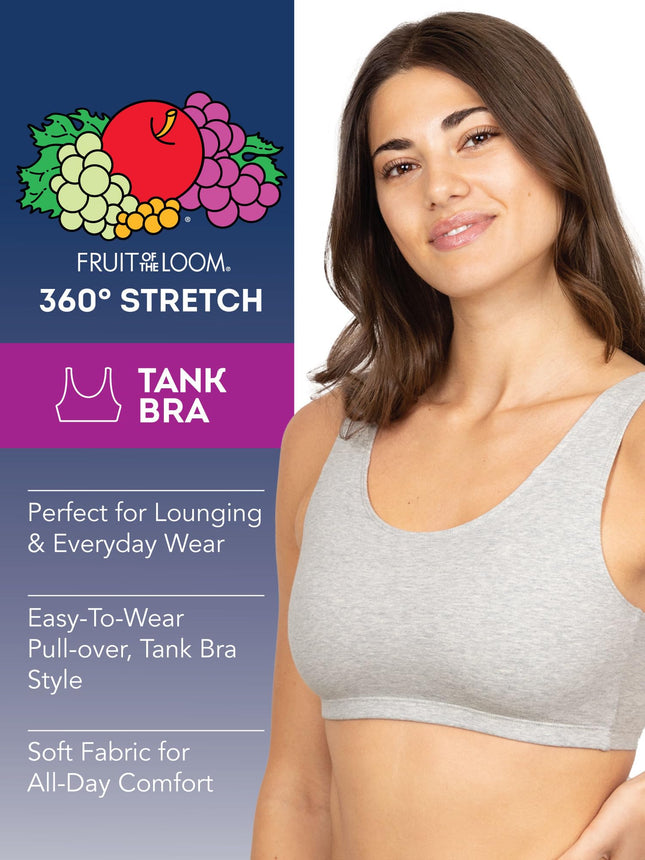 Sujetador deportivo Fruit of The Loom de mujer con refuerzo, gris jaspeado/blanco/azul jaspeado, talla 34 (paquete de 3)