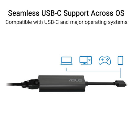 ASUS USB-C2500 V2 2.5Gbps Type-C Wired Network Adapter, RJ45 LAN, USB-C High-Speed Transfer, Compatible with 2.5G/1G/100Mbps
