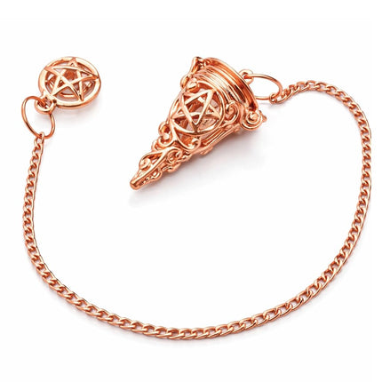 Amazing Gemstone Healing Metal Pendulums for Divination, Rose Gold Cone Chamber Steel Copper Pendulum High Energy Pendulo de Bronce Pendulos de Mesa MP122