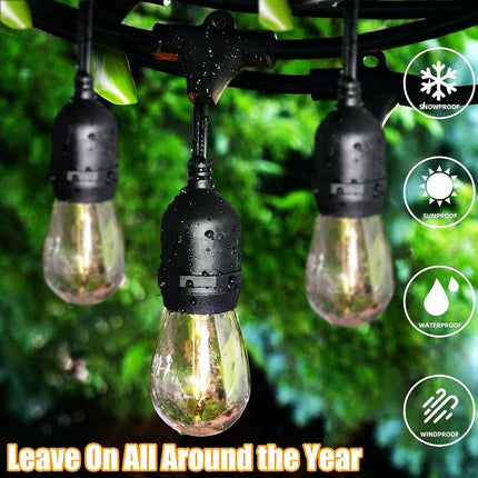 Guirlande lumineuse extérieure LED 48 pieds, 2 paquets, étanche, incassable, intensité variable, ampoules à filament blanc chaud 2700K, 15 douilles E26, raccordables, qualité commerciale, pour patio, terrasse, jardin