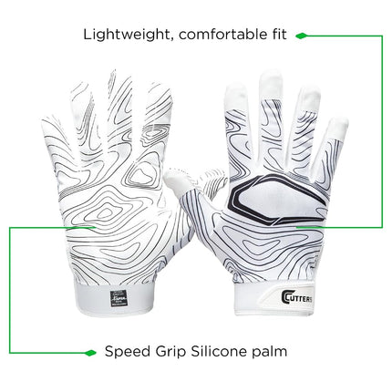 Cutters S150-03-TOPO-Y30 Game Day Receiver Gloves White Youth-L/XL
