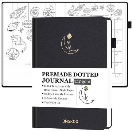 ONGROX Premade Bullet Style Notebook with Hand-Dra
