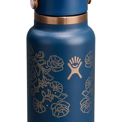 Hydro Flask Water Bottle - Insulated Stainless Steel - Wide Straw Lid, Leakproof, Leakproof and Refillable in Western Dark Blue