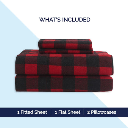 Elegant Comfort Ultra Soft 4-Piece 100% Turkish Cotton Flannel Sheet Set - Buffalo Check Plaid Flannel Sheets, Warm and Cozy Anti-Pill Premium Quality, Deep Pocket Fitted Sheet- Twin XL, Burgundy
