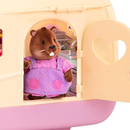 Li'l Woodzeez Happy Camper Dollhouse Playset, Pink Camper 40-Piece