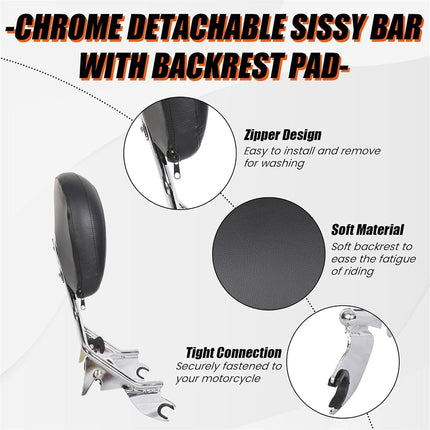 ECOTRIC Detachable Backrest Quick Release 2-up Compatible with 09-24 Harley