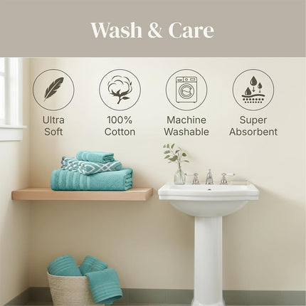 Pacific Coast Textiles 6 Pc Yarn Dyed Towel Oxford Aqua, 6-Piece, 40.6 x 25.4 x 12.7 cm