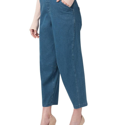 HUE Women's Fashion Denim Jean Skimmer Leggings, Medium Wash - Barrel Leg, S