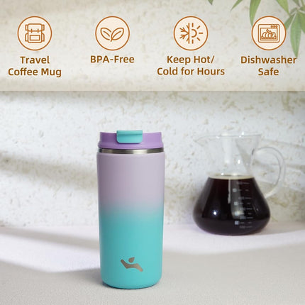 Konokyo Tumbler with Lid, 12 oz Travel Coffee Mug Double Wall Vacuum Stainless Steel Thermal Metal Cup Insulated Water Bottle,Lavender Green