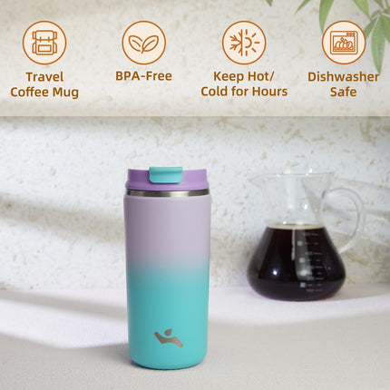 Konokyo Tumbler with Lid, 12 oz Travel Coffee Mug Double Wall Vacuum Stainless Steel Thermal Metal Cup Insulated Water Bottle,Lavender Green