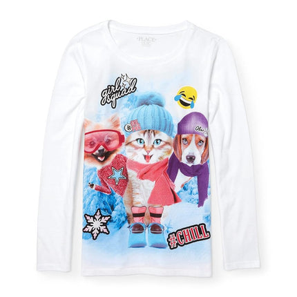The Children's Place Big Girls' Animal Squad Long Sleeve Graphic, White 92292, XS (4)