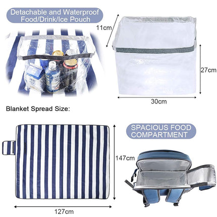 Sunflora Picnic Backpack for 4 Person, Picnic Basket Set (Blue & Stripe)