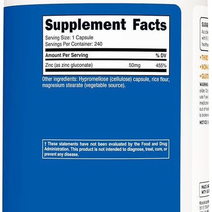 Nutricost Zinc Gluconate - Gluten Free And Non-Gmo 240 Caps