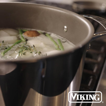 Olla para caldo antiadherente de 3 capas Viking PureGlide Pro de 8 cuartos con tapa, olla para sopa y pasta, interior de titanio, apta para horno y asador, lista para inducción