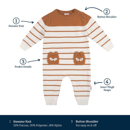 Gerber Baby-Boys Sweater Knit Romper Jumpsuit, Brown Fox, 18 Months